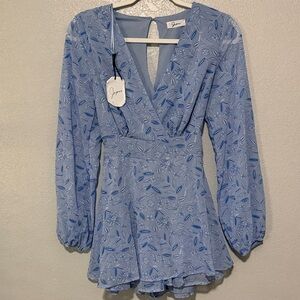 Blue Floral Long Sleeve Romper